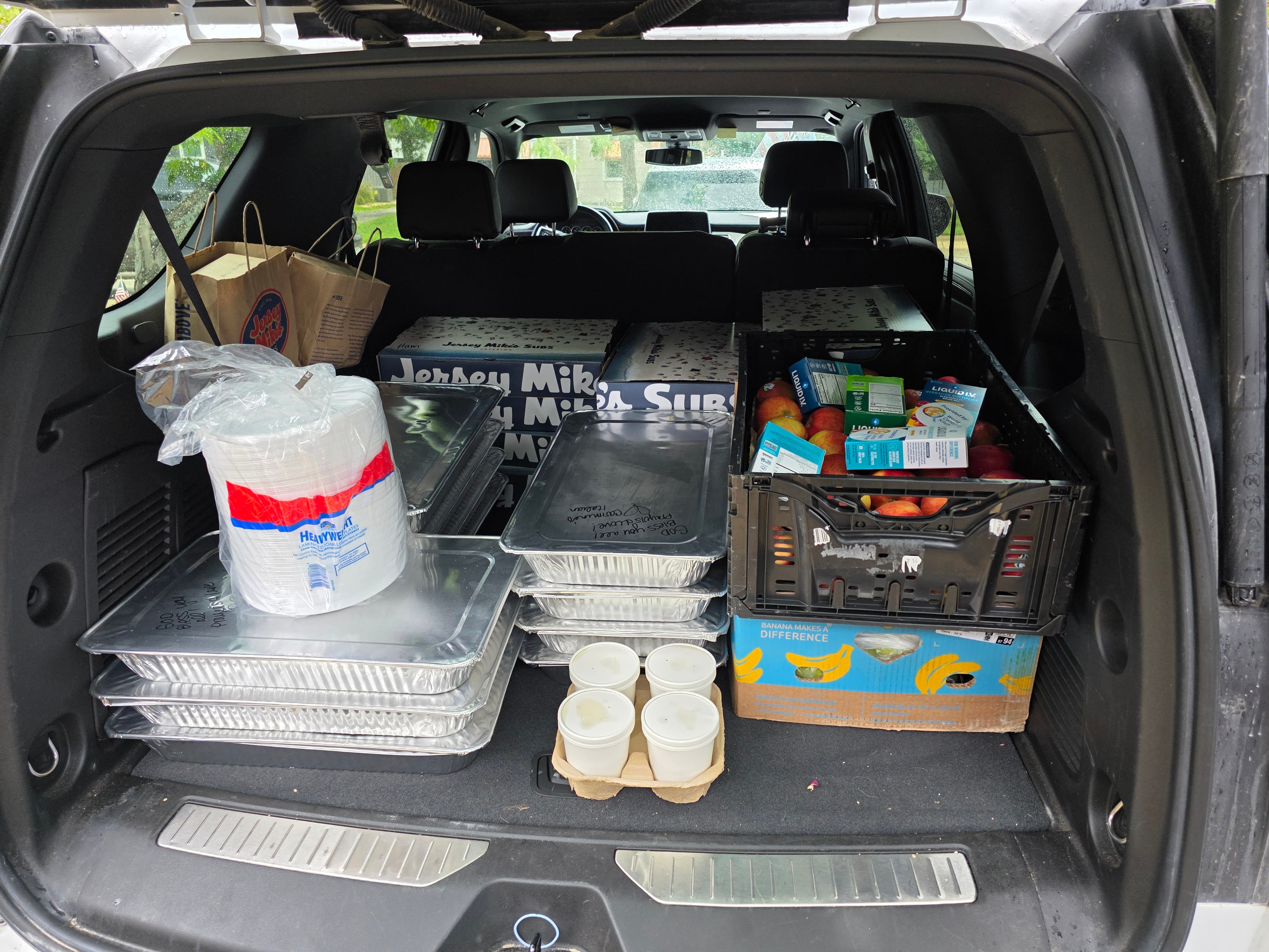 Supplies loaded in a car in Kerrville