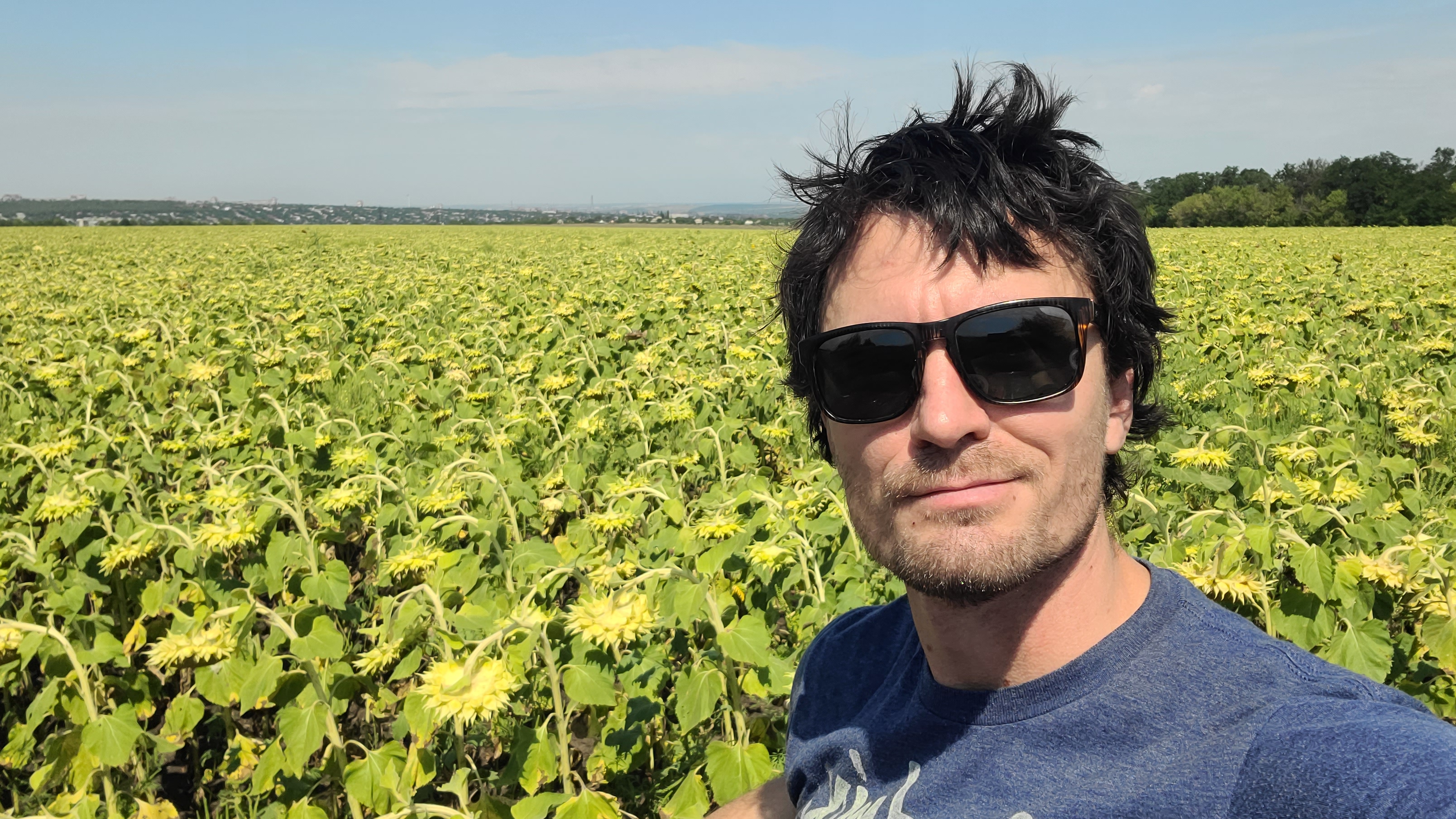 Team member portrait in a Ukrainian sunflower field
